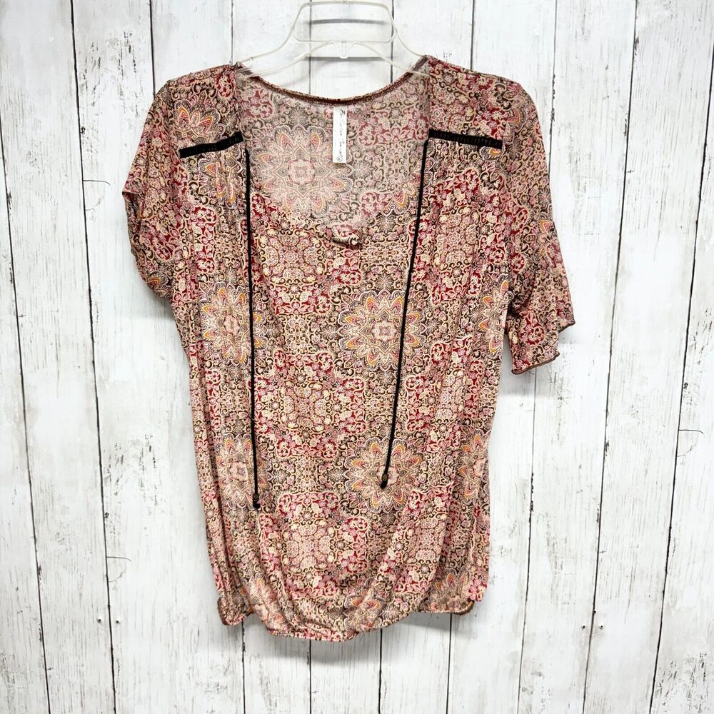 PerSeption Concept Paisley Print Blouse in Coral and Tan